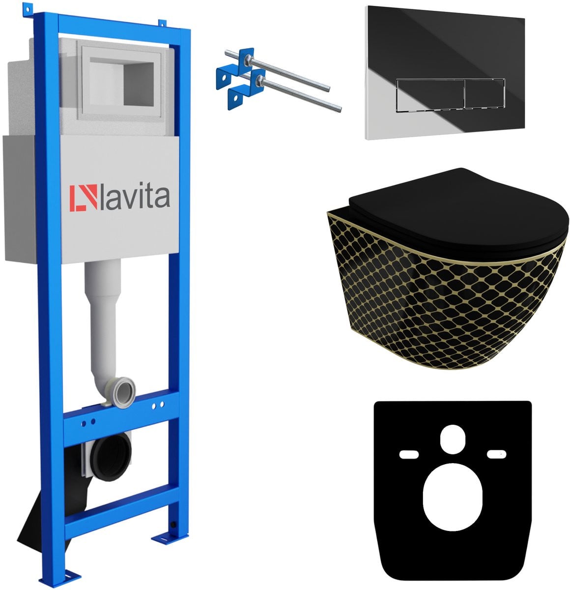 LAVITA Complete toiletset SOFI SLIM zwart met chroom randloos NIGHT LAV 101 LAV 200.3.2