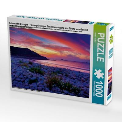 CALVENDO Puzzle Sehnsucht Bretagne - Farbenprächtiger Sonnenuntergang am Strand von Guerzit im Département Finistére | 1000 Teile Lege-Größe 64x48cm