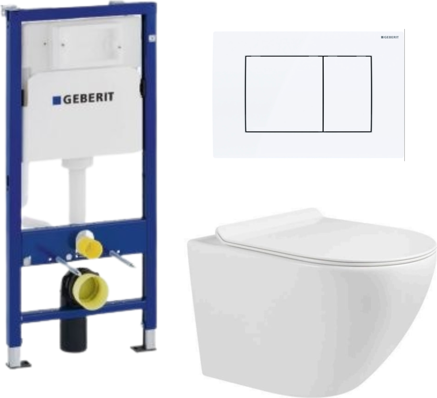 Geberit Wc-Set - Vorwandelement - Unterputzspülkasten - Zoldo - Weiß - - Spülrandlos - Hygienisch Und Leicht Zu Reinigen - weißer Knopf