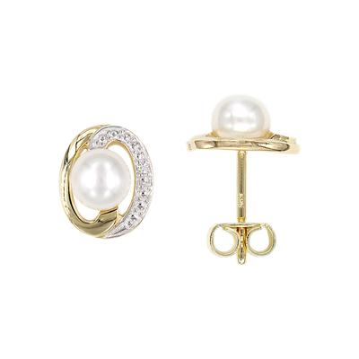 Perlenohrringe JOBO, gelb (gelbgold 585), Ohrringe, Damen, P1 = bei 10-facher Vergrößerung erkennbare Einschlüsse, Diamanten Gelbgold 585 Perlen, Diamanten, Gelbgold 585, Perlen, 585 Gold mit 2 Diamanten und Süßwasser-Zuchtperlen