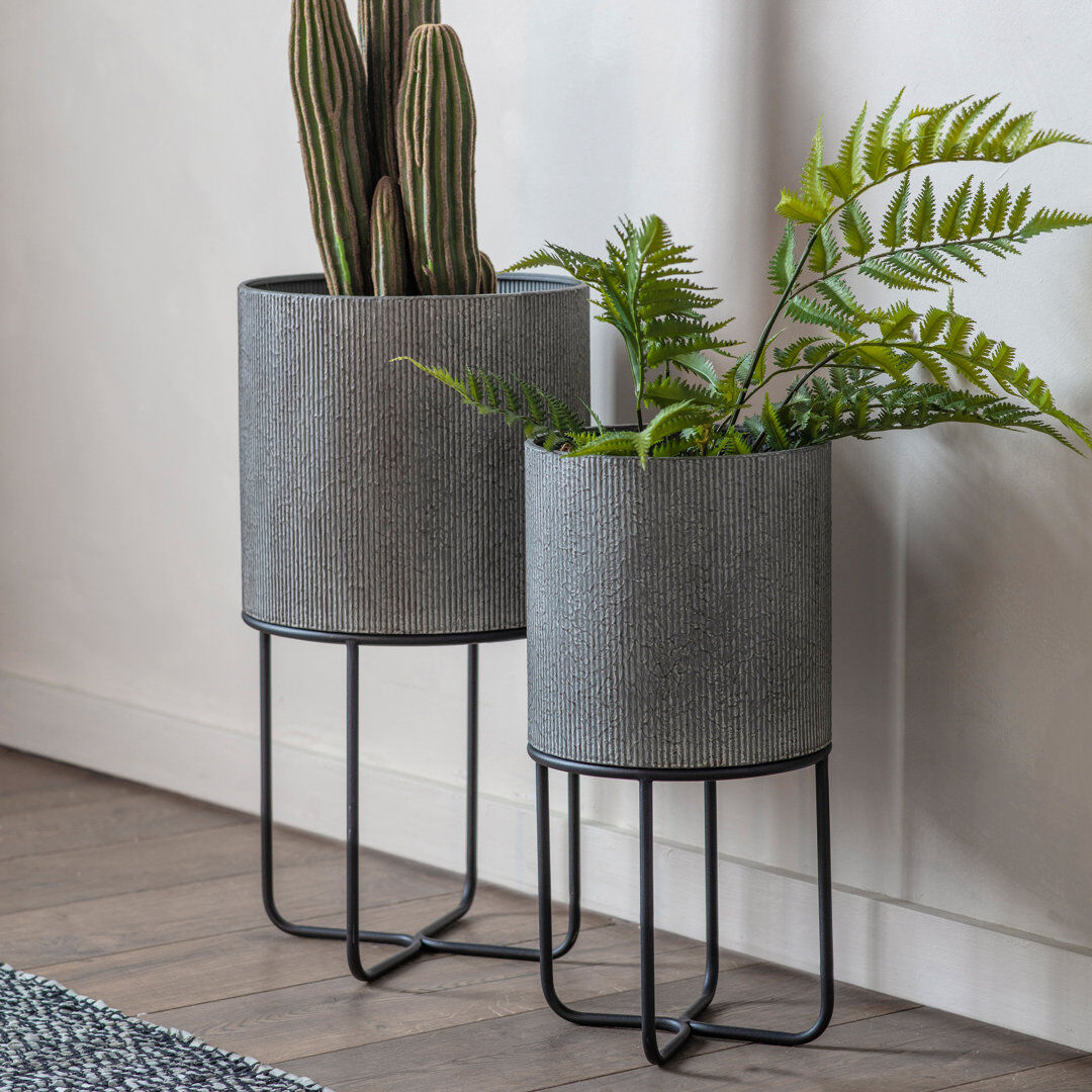 Borough Wharf Tamura Metal Pot Planter Grey 58cm H X 30cm W X 30cm D