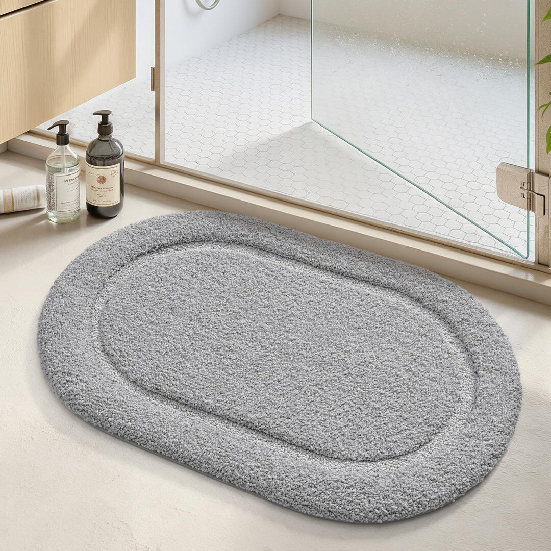 East Urban Home Non-Slip Bath Rug Light Grey 60cm W x 110cm L