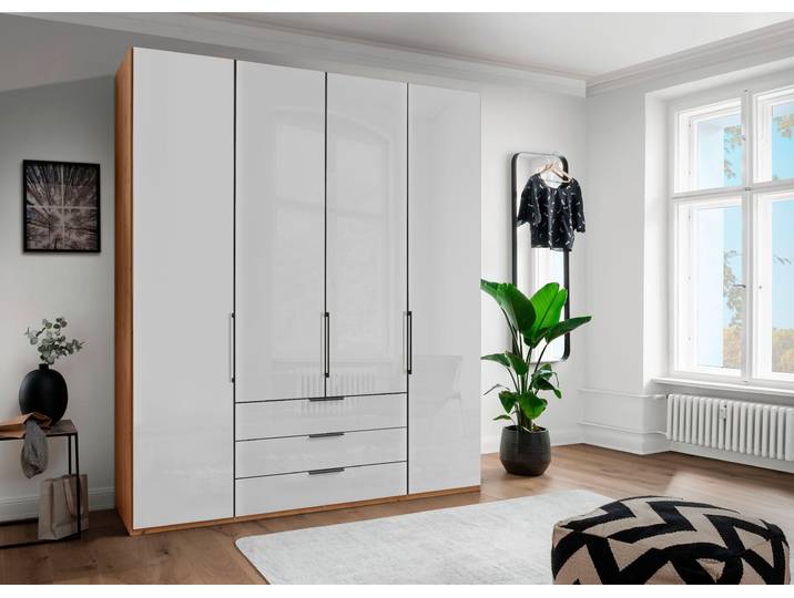Drehtürenschrank, Holzwerkstoff, Braun & Weiß, 197,4×216×58 cm, Mit Glasfront & Dämpfung, Wiemann Monaco