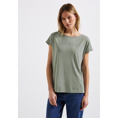 T-Shirt STREET ONE, Damen, Gr. 36, grün (dusty milky grün), Stoff, 70% Modal, 30% Polyester, unifarben, comfort fit normal, Rundhals, Bündchen, Shirts T-Shirt, mit Seitlichen Einschlitzen am Saum