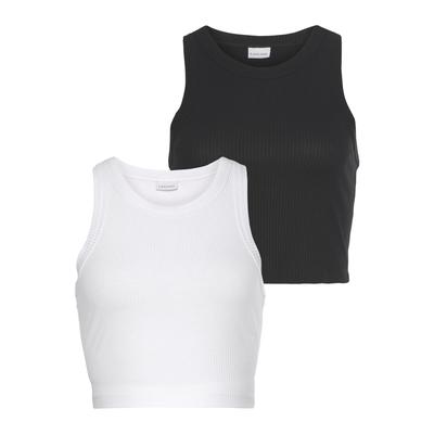 Crop-Top LASCANA "aus weicher Rippware", Damen, Gr. 40/42, schwarz-weiß (weiß, schwarz), Rippware, Obermaterial: 95% Viskose, 5% Elasthan, unifarben, figurbetont bauchfrei, Rundhals, Tops, kurzes Tanktop, sommerliche Basic Tops, figurbetontes...
