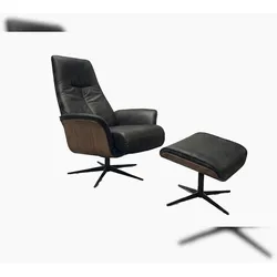KAWOLA Relaxsessel FERREIRA Drehsessel Lederfaserstoff schwarz mit Hocker