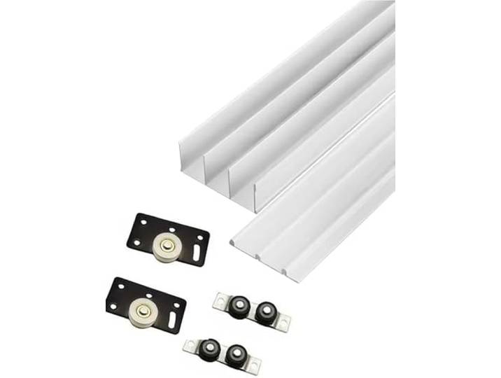 Hardware-Kit for dreispurige Schiebetüren, 1 Satz For Kleiderschränke und Schränke(Milk,180cm)