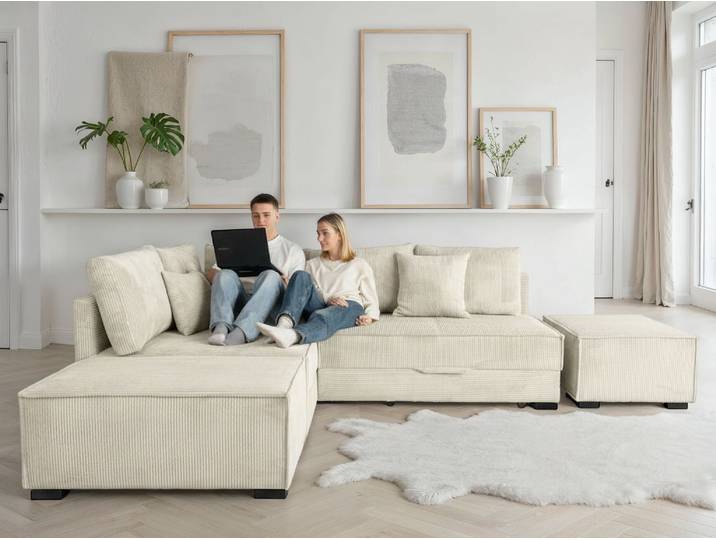 Home affaire Night & Day L-Form, B: 316 cm mit Dauer-Schlaffunktion 180x200 cm Set: Sofa & Hocker, Schlaffunktion, Bettkasten & Kissen, Boxspringbett