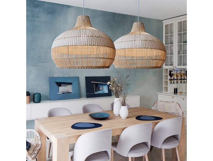 Lampe Suspendue en Rotin Vintage, Luminaire Décoratif d'Nik, Style Rétro, Idéal pour une Salle à Manger ou un Restaurant, Nouveau Document