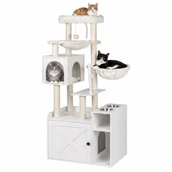 Relaxdays Kratzbaum mit Katzenklo-Schrank Weiß,Creme