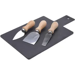 Käseplatte Schiefer - Servierplatte mit 3 Käsemessern & Holzgriff - L33xB17xH0,4cm - Elegant angerichtete Cheeseboards, Baguette, Antipasti & Snacks