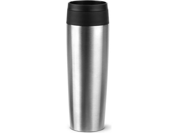 Thermobecher EMSA Travel Mug Classic, mit 360-Trinköffnung, auslaufsicher, rutschfest , schwarz (edelstahl, schwarz), H:24,2cm Ø:8cm, Edelstahl, Kunststoff, Silikon, Trinkgefäße, Thermobecher, 4h heiß, 8h kalt - 360 ml / 6h heiß, 12h kalt - 500 ml, 100% dicht