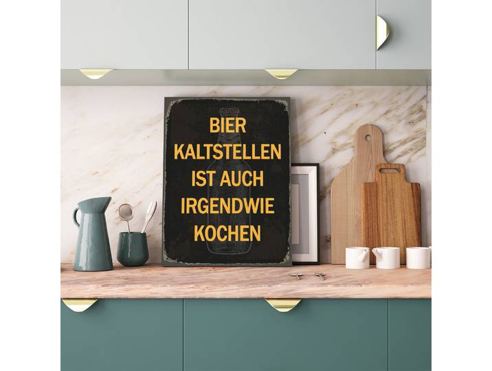 Metallbild QUEENCE Bier kaltstellen Spruch Stahlschild Blechschild , schwarz (farbe bild(er): schwarz), B:20cm H:30cm T:0,2cm, Blech, Metall, Bilder, Metallbild, 20x30x0,2cm - mit 4 Lochbohrung