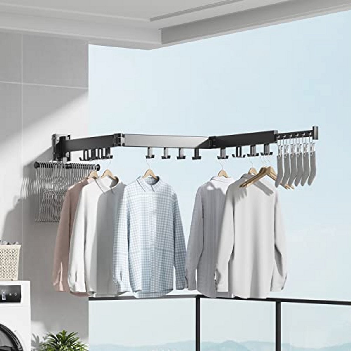LTPRTZ Intrekbaar Droogrek voor Wandmontage - Zilverkleurig - 36,8 cm