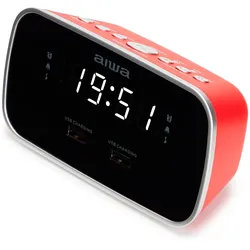Aiwa CRU-19RD Radiowecker in rot LED-Display USB Ladefunktion Dimmer Alarmfunktion