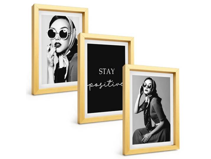 BILDER SET 3er Set - 20x30 cm Goldrahmen - Stilvolle Porträts von Frauen mit Brille