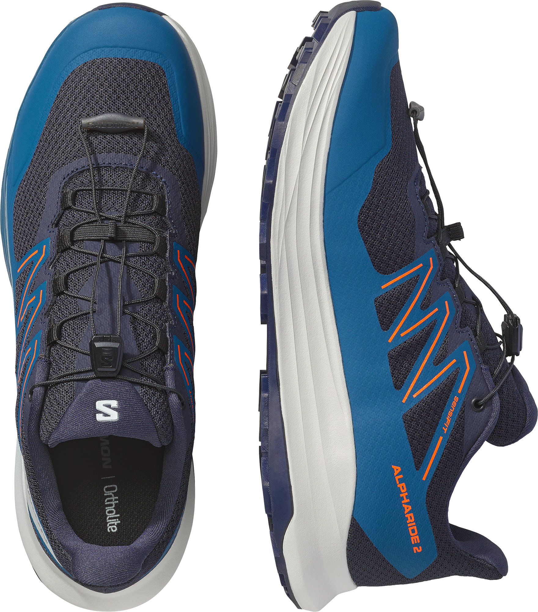 Trailrunningschuh SALOMON "ALPHARIDE 2", Herren, Gr. 48, blau (schwarz navy, gibraltar sea, dragon fire), Synthetik, Textil, Schuhe Trailrunningschuh, für mehr Grip schwarz navy, gibraltar sea, dragon fire 48