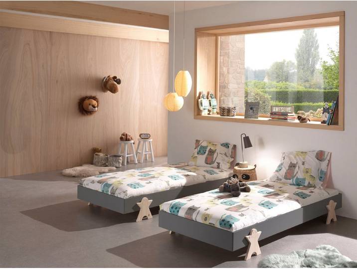 Vipack Kinderbett Modulo, stapelbares Einzelbett, inkl. Rolllattenrost, 2 Farben (B/H/T ca. 203,6x93,8x48cm, Fuß Smile massiv, Bettseiten MDF lackiert), Liegefläche 90/200 cm, einzeln oder als 2-er Set erhältlich