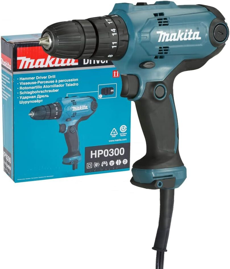 Makita HP0300 boorhamer met 3/8 inch, 320W, 1500 omwentelingen per minuut en 22500 slagen per minuut