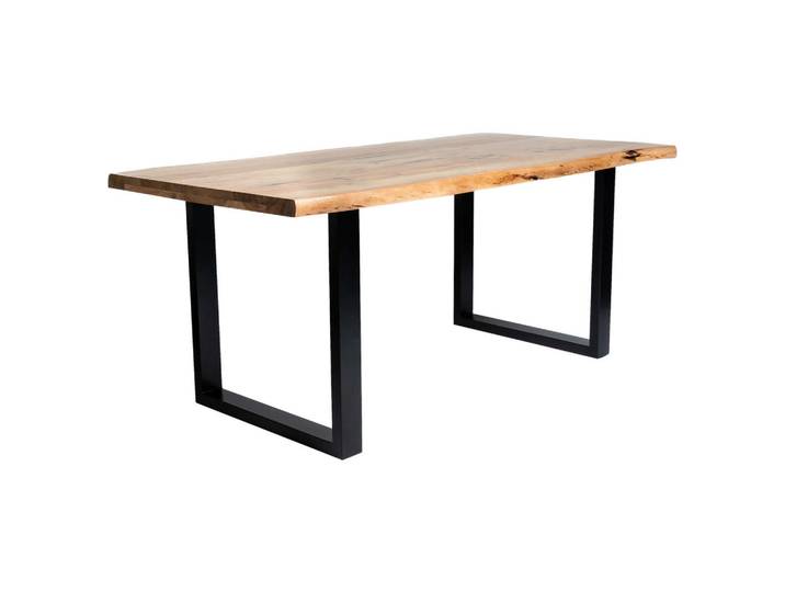 Carryhome Esstisch, Schwarz, Akazie, Holz, Metall, Akazie, vollmassiv, U-Form, 90x76x180 cm, Esszimmer, Tische, Esstische, Baumkantentische