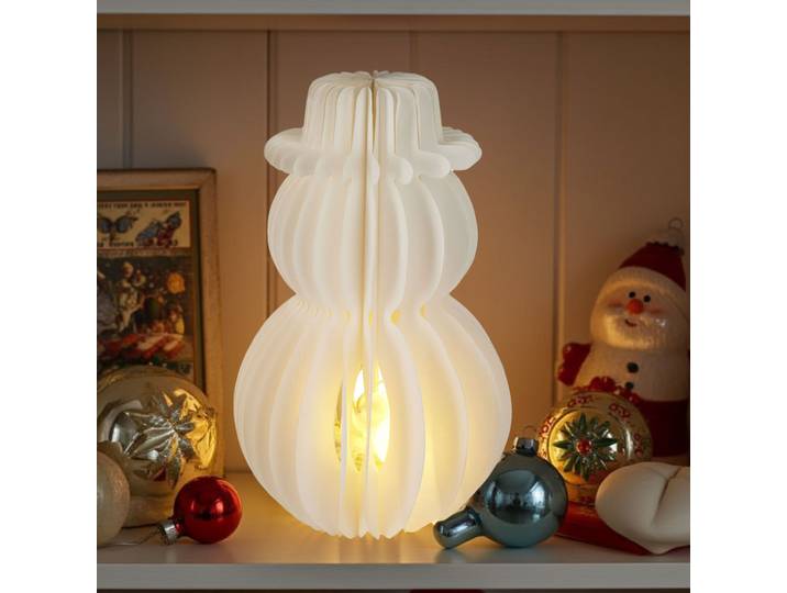 Schneemann LED Dekoration Wabenpapier mit 6h Timer, 30 x 50 cm, weiss
