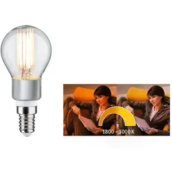 Paulmann LED Filament Tropfen P45, 230V, E14, 5W 1800-3000K 470lm, dim-to-warm, klar/grau PAUL-28778