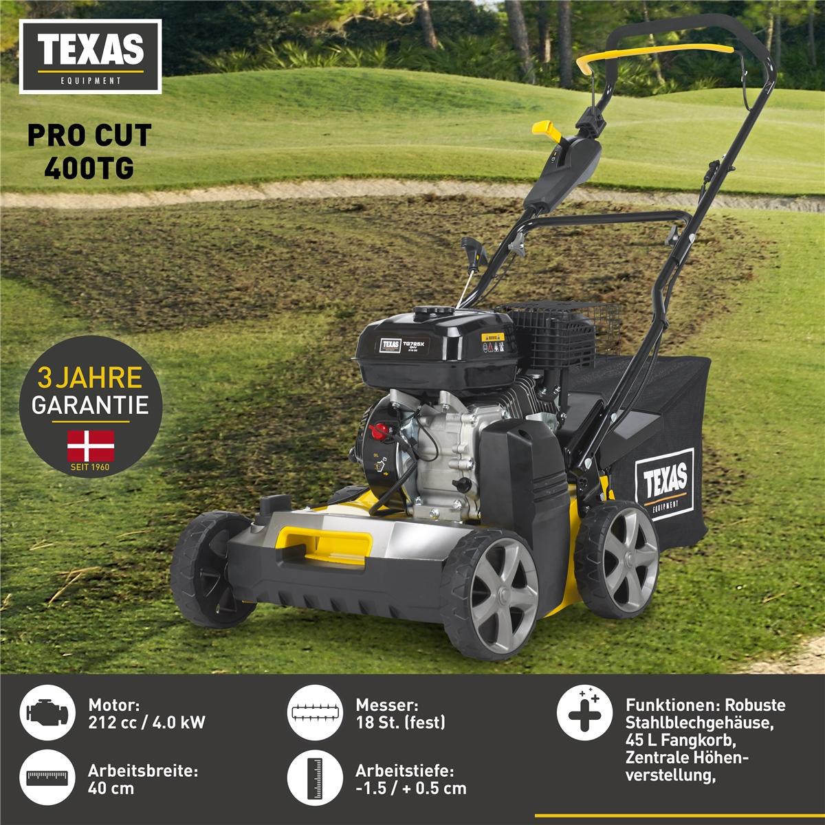 TEXAS Vertikutierer Benzin Rasenlüfter Moosentferner Pro Cut 400TG 40cm 212cm³
