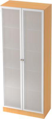 Aktenschrank mit Glastüren ULM, 5 OH, B 800 x T 420 x H 2004 mm, Buche-Dekor
