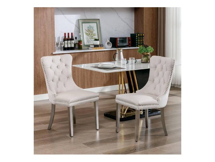 LuxusKollektion Esszimmerstuhl Esszimmerstühle Samt Rückenlehne Edelstahl 2er set Beige Chrom