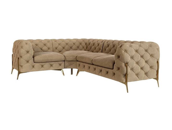 S-Style Möbel Ecksofa Ashley, Chesterfield mit Goldenen Metall Füßen, Wellenfederung