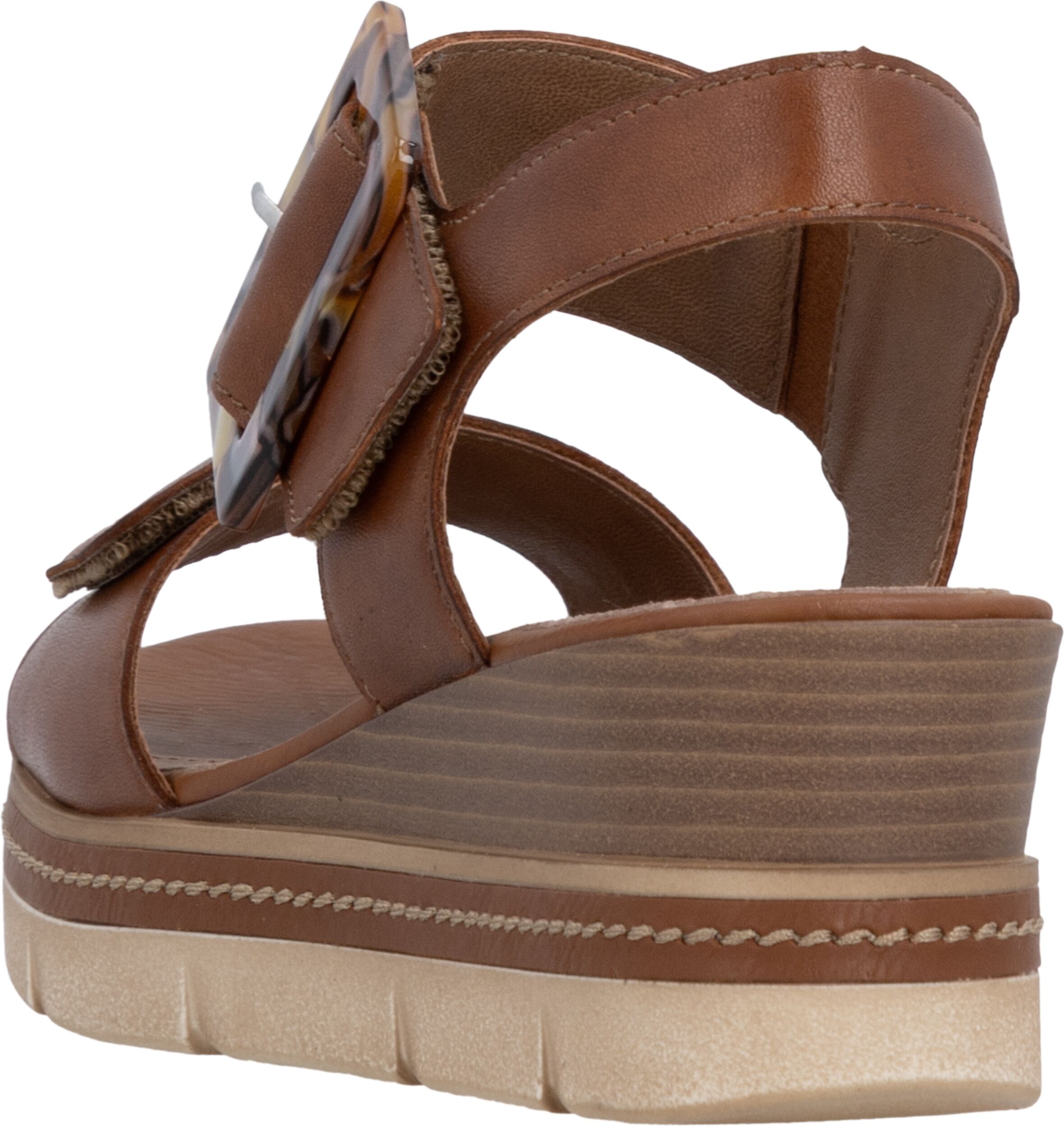 Keilsandalette REMONTE "Elisabeth Hurley-Collection", Damen, Gr. 36, braun, Leder, unifarben, Schuhe Keilsandalette, Keilabsatz, Riemensandale, Sommerschuh, auffällige Zierschnalle