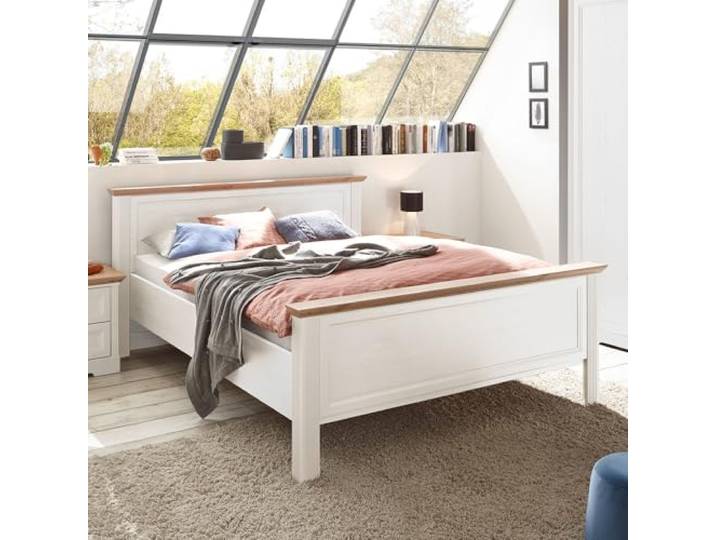 Lomadox Doppelbett Bett 160x200 cm Pinie weiß mit Eiche
