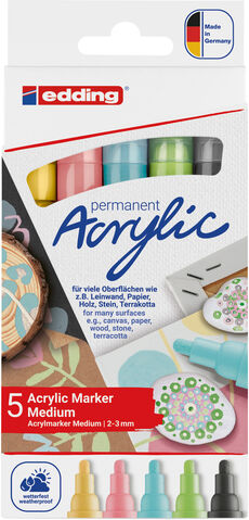 edding Acrylmarker-Set medium, pastell, 5 Stifte