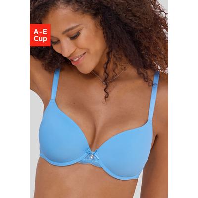 Schalen-BH VIVANCE "BH mit Bügel, T-Shirt-BH, als Dessous-Set kombinierbar", Damen, Gr. 85, Cup D, blau, Spitze, Obermaterial: 85% Polyamid, 15% Elasthan, BHs Schalen-BH, mit Spitzenrücken, sexy Dessous, große Größen