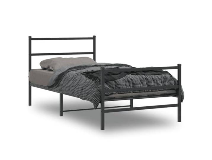 RJPLMFV Bettgestell, Metall, Schwarz, 100 x 200 cm Pulverbeschichteter Stahl, inklusive Lattenrosten, Kopfteil, Unterbettaufbewahrung
