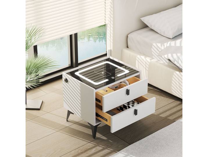 Table de chevet, table de chevet pour chambre à coucher avec 2 tiroirs, table de chevet pour salon/dortoir, noir et blanc / noir et gris