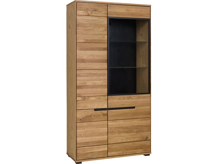 Vitrine HOME AFFAIRE Vitrine LOLA B/T/H: 102,5/196,5/40,5cm , braun, B:102,5cm H:196,5cm T:40,5cm, FSC-zertifizierter Holzwerkstoff, Furnier, Glas, Massivholz, Schränke, Vitrine, Eiche teilmassiv, Türen mit dampfer
