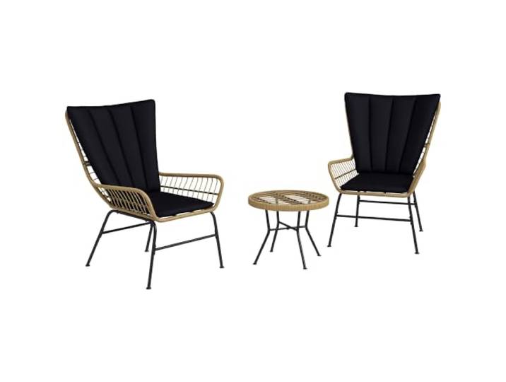 Outsunny 3-delig rotan-zitgroep bijzettafel balkon naturel+zwart