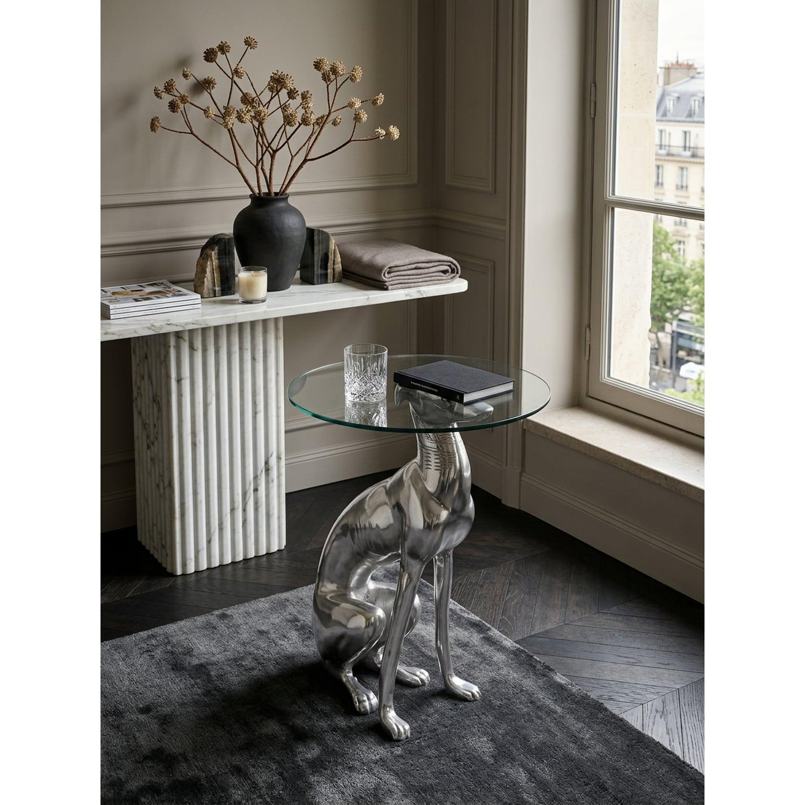 Beistelltisch – Aluminium Silber Figur Hund