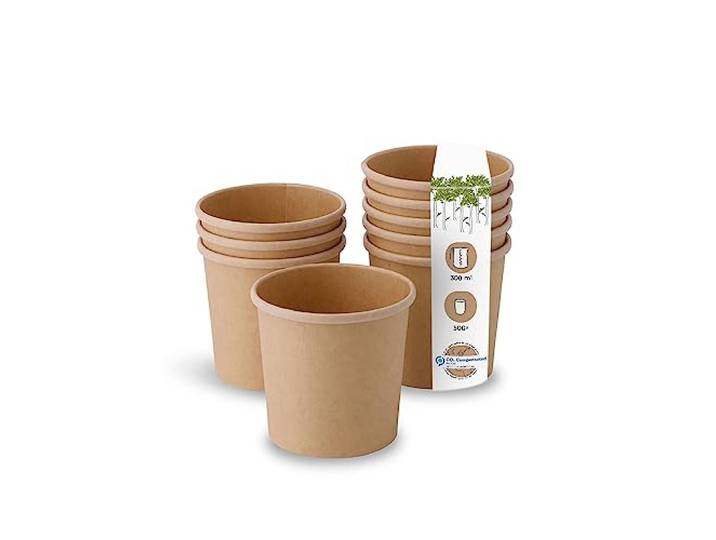 BIOZOYG Bio Pappbecher - Kompostierbare Becher, Suppen- & Eisbecher, 300 ml, braun, biologisch abbaubar, 500 Stück