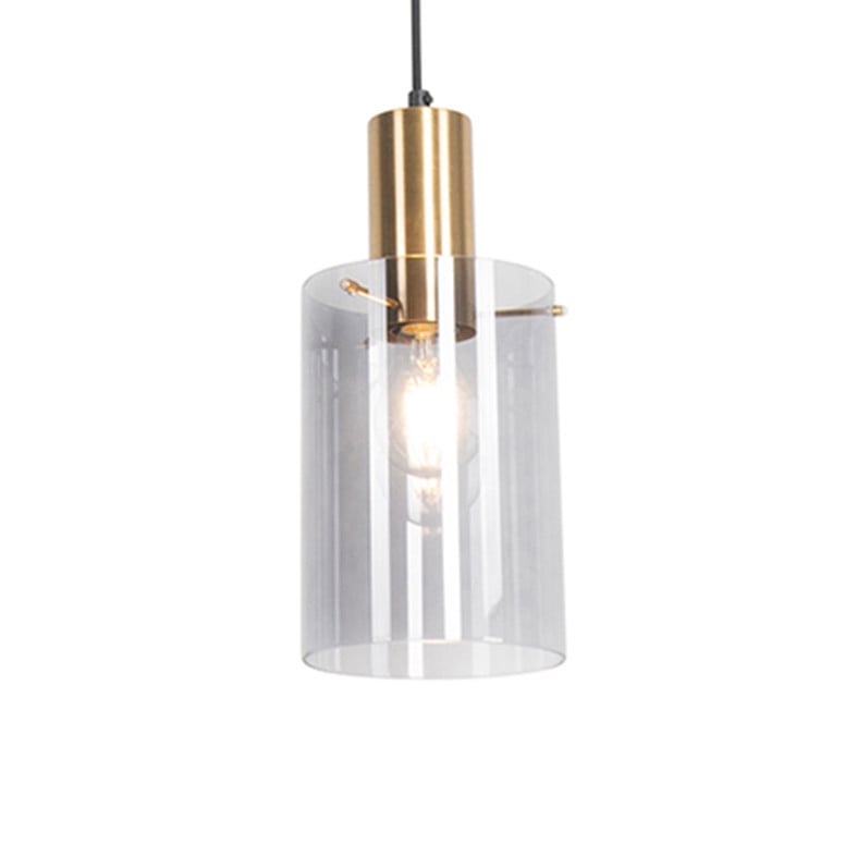 Qazqa Vintage hanglamp messing met smoke glas