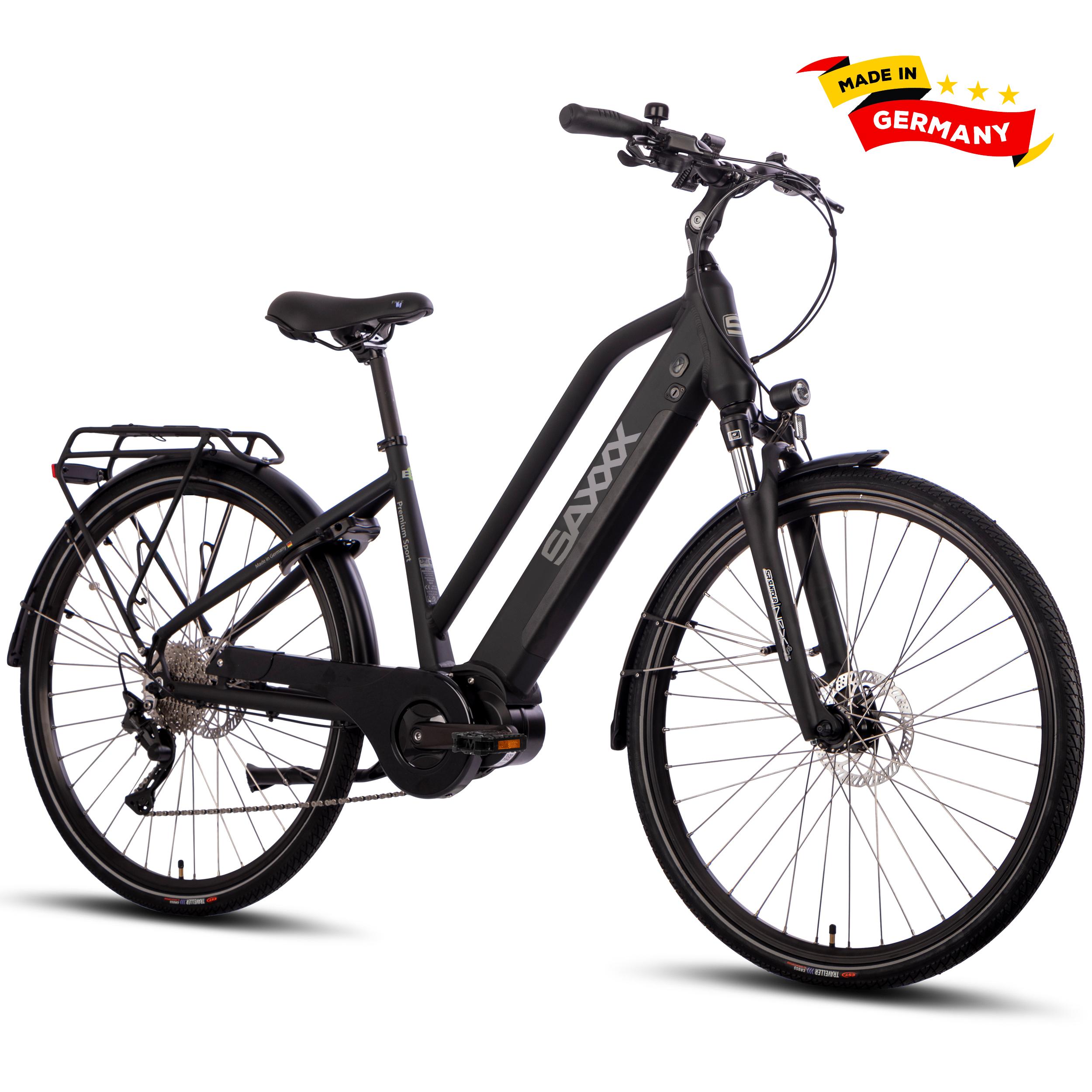 SAXXX E-Bike, PREMIUM Sport Trapez Tiefeinsteiger Elektrofahrrad, 522Wh integrierter Akku, Mittelmotor 250W, Shimano Deore 10-Gang, City E-Bike