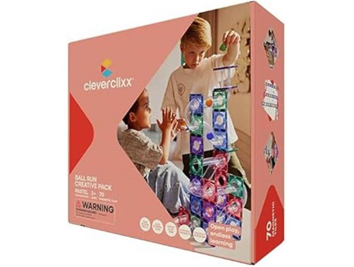 Cleverclixx Cleverclixx Kugelbahn-Kreativ-Bausatz in Pastellfarben 70 Teile Magnetspielbausteine, langlebiges Magnetspielzeug, robuste Bauweise, erweiterbar