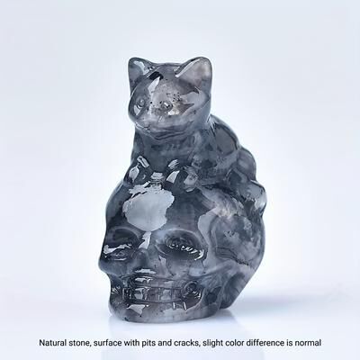 Lush Living Finds Natural Crystal Skull Cat Figurine, Hand Carved For Halloween Decor & Gift Ideas lepidophore