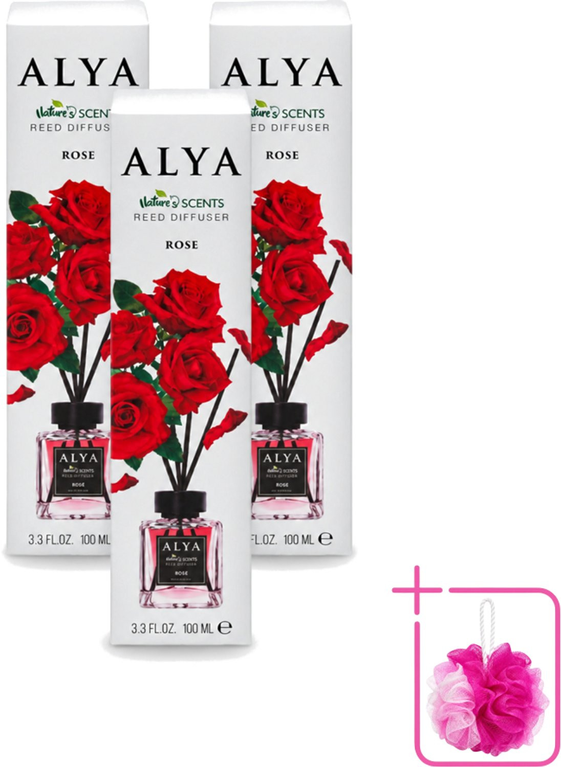 Alya Geurdiffuser Rose Interieurparfum met Geurstokjes - Set van 3 stuks