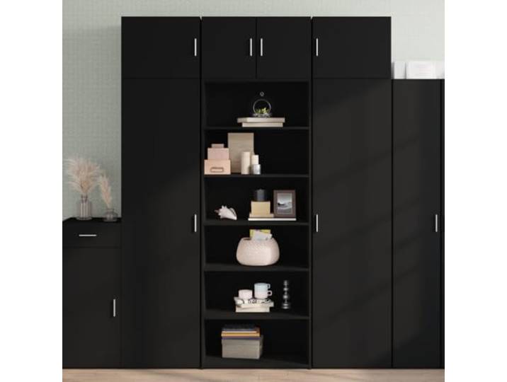 Jkghdrt Highboard Schwarz 70x41x185 cm Holzwerkstoff mit Stauraum Minimalistisches Design, feuchtigkeitsbeständig, pflegeleichte Oberfläche, viel Stauraum, Wandbefestigung erforderlich