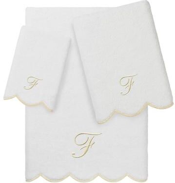 Authentic Hotel and Spa 100% Turkish Cotton Beige ADORNIA Scallop Personalized 3 Piece Towel Set - 3 Piece Set
