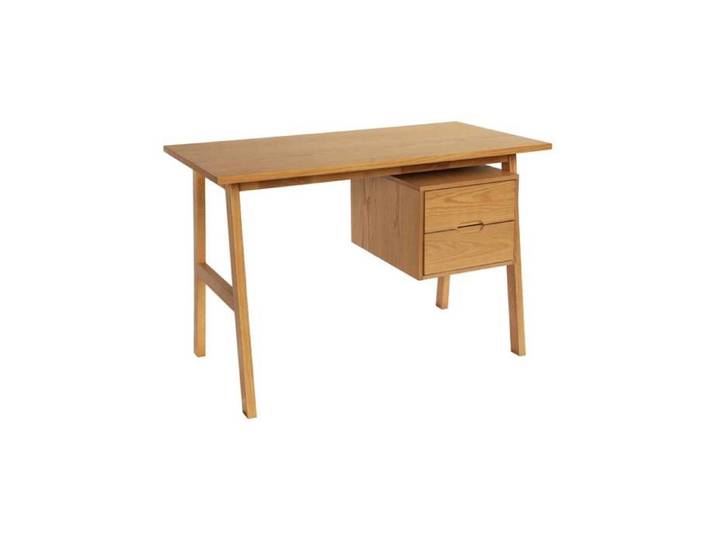 Bureau bois d'hévéa et placage chêne 2 tiroirs naturel - Alana