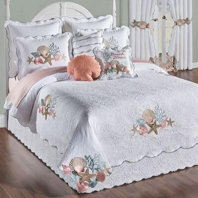 Touch of Class Seashell Medley Coverlet Set White, Queen, White