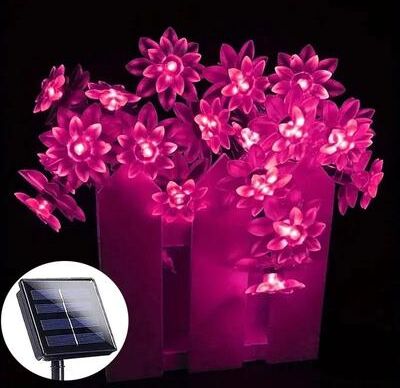 Uplift Picks Solar Lotus Sakura Flower String Lights For Enchanting Outdoor Garden Decor pink 12 M 100 Leds lotus Flower